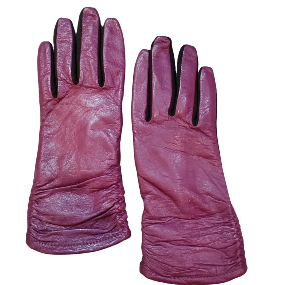 TOUCHPOINT S/M PURPLE LEATHER GATHERED SUPER SOFT GLOVES